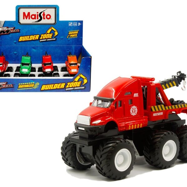 Maisto Monster Tow Truck  8″ – Fresh Metal Builder Zone Quarry – Display Tray Set of4
