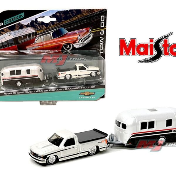 Maisto 1:64 1993 Chevrolet 454 SS Pickup Truck W/ Camper Trailer – Tow & Go