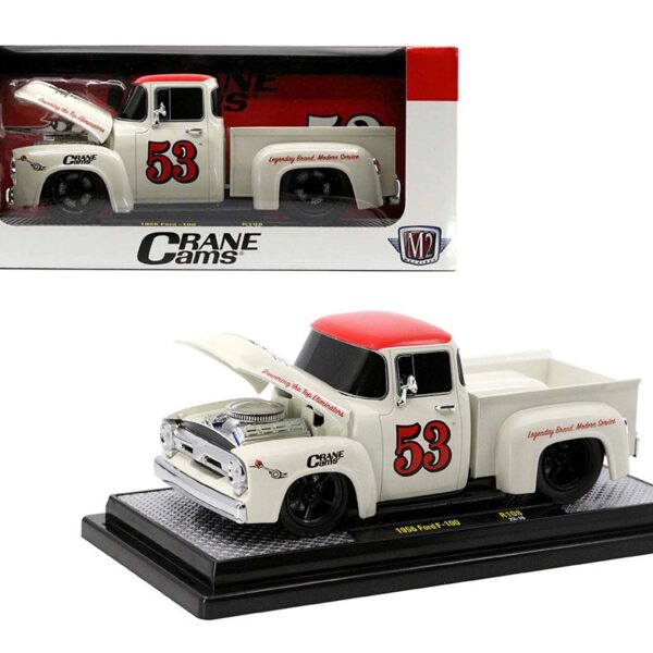 M2 Machines 1:24 1956 Ford F-100 Crane Cams #53 – White with Red Top