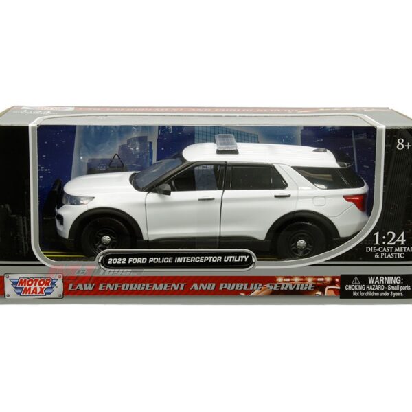 Motormax 1:24 2022 Ford Police Interceptor Utility – Plain White with Lightbar – Law Enforcement and Public Service