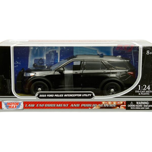 Motormax 1:24 2022 Ford Police Interceptor Utility – Plain Black – Law Enforcement and Public Service