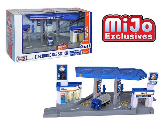 Motormax 1:64 Diorama GULF Gas Station with Gas Tanker Try-Me Sound & Light