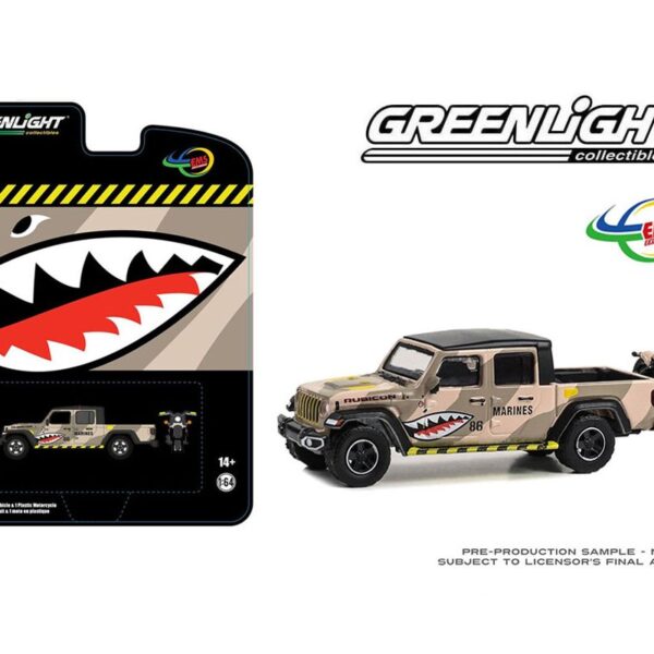 Greenlight 1:64 Indonesia Exclusive 2020 Jeep Gladiator Rubicon With Indian Motorcycle Marine Livery Limited Edition