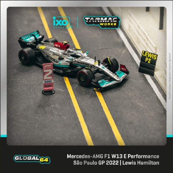 (Preorder) Tarmac Works 1:64 Mercedes-AMG F1 W13 E Performance Sao Paulo Grand Prix 2022  Lewis Hamilton- Global64