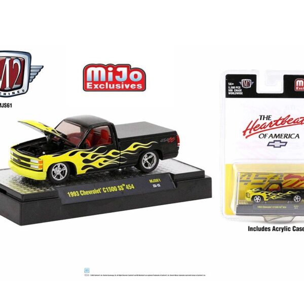 M2 Machines 1:64 1993 Chevrolet C1500 454SS Pickup Custom Black w/ Yellow Flames – Mijo Exclusives