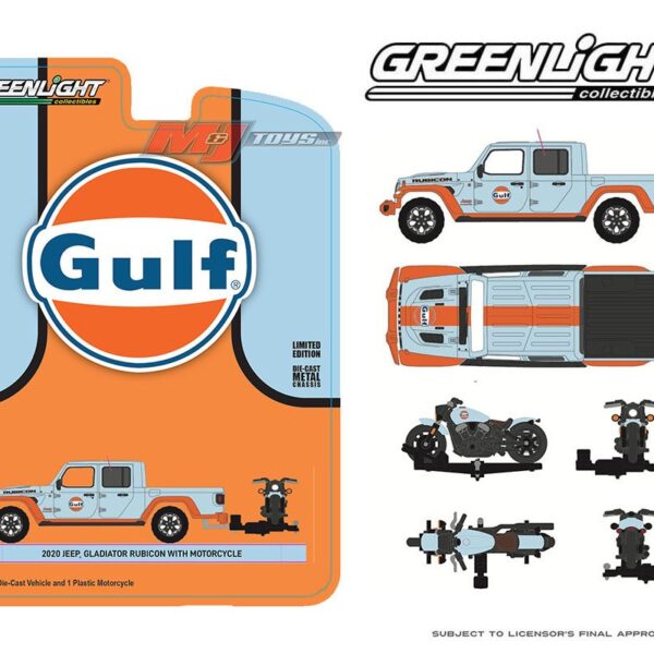 Greenlight 1:64 Indonesia Exclusive 2020 Jeep Gladiator Rubicon With Indian Motorcycle GULF Livery Limited Edition