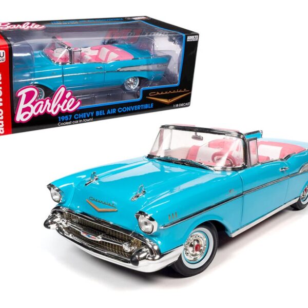 Auto World 1:18 Barbie 1957 Chevrolet Bel Air Convertible – Aqua Blue – Silver Screen Machines