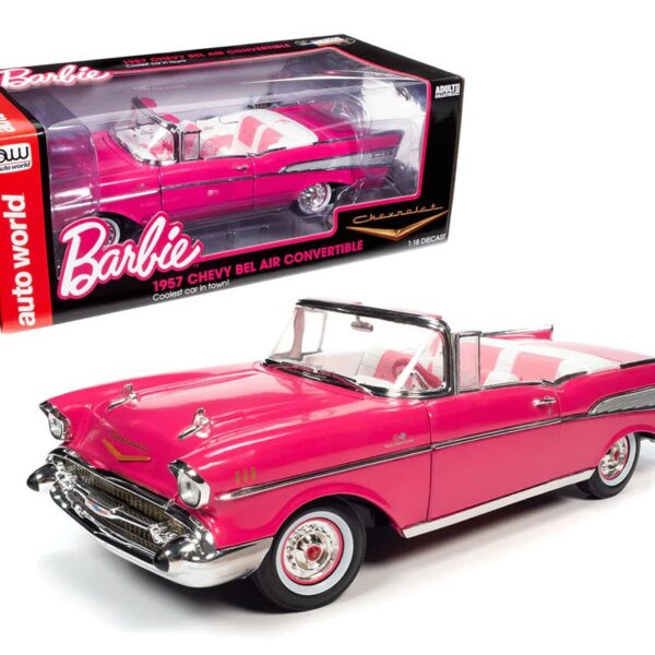 Auto World 1:18 Barbie 1957 Chevrolet Bel Air Convertible – Pink – Silver Screen Machines