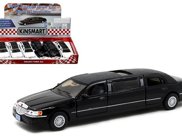 Kinsmart 1:38 1999 Lincoln Town Car Stretch Limousine 7″ – Display Tray Set of 6