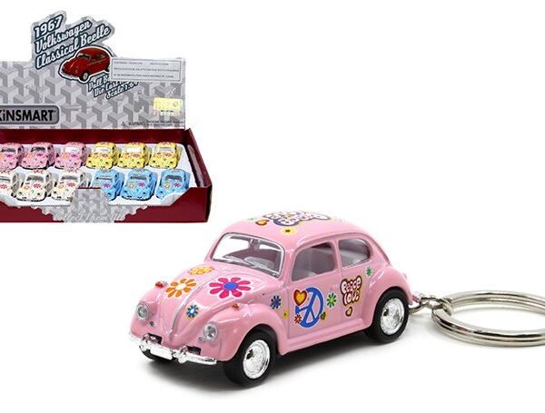 Kinsmart 2â€³ 1967 Volkswagen Classical Beetle Keychain in Peace 1:64 – Display Tray Set of 12