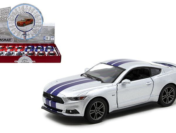 Kinsmart 1:38 Ford Mustang GT Stripes 5â€³ (KT5386DF) â€“ Display Tray Set of 12