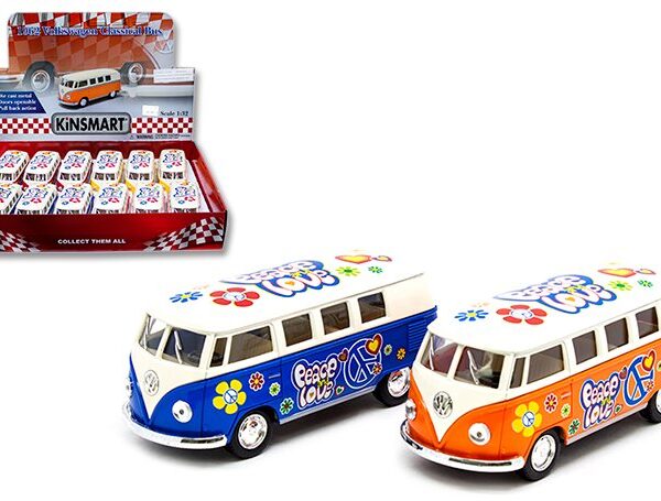 Kinsmart 1:32 1962 Volkswagen Classic Bus Flowers – Display Tray Set of 12
