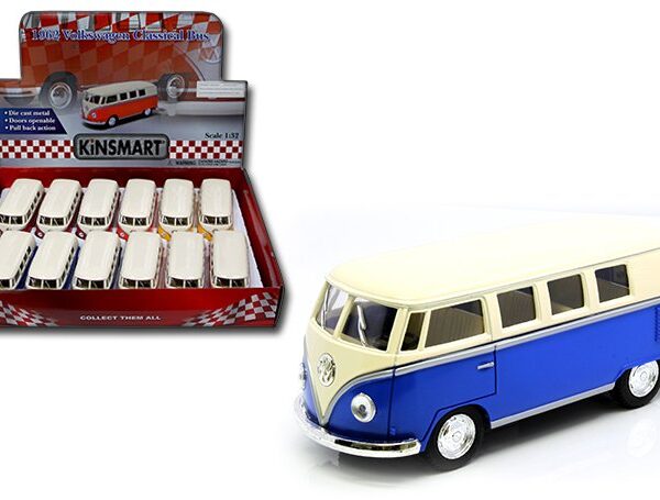 Kinsmart 1:32 1962 Volkswagen Classic Bus with White Top -Display Tray Set of 12