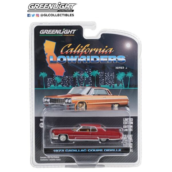 Greenlight 1:64 California Lowriders Series 3 -1973 Cadillac Coupe DeVille – Custom Maroon Solid Pack