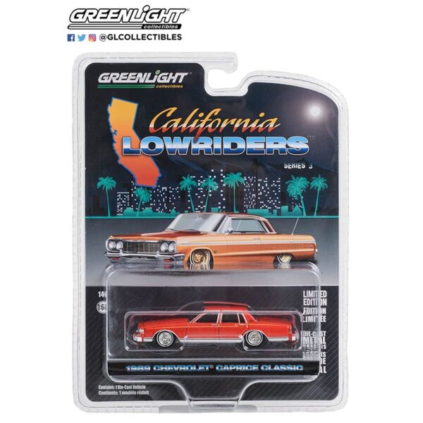 Greenlight 1:64 California Lowriders Series 3 – 1989 Chevrolet Caprice Classic – Custom Red with Yellow Stripes Solid Pack