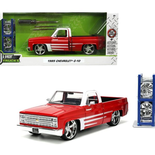 Jada 1:24 1985 Chevrolet C-10 – Red with White – Just Trucks with Rack and Wheels