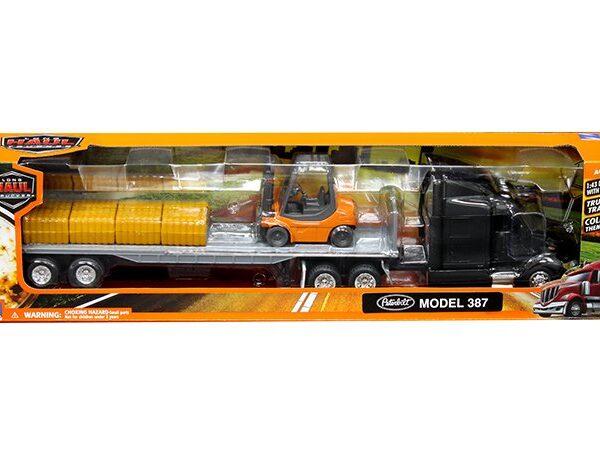 New Ray 1:43 Peterbilt Model 387 Lowboy Forklift & Hay Bale – Long Haul Truckers