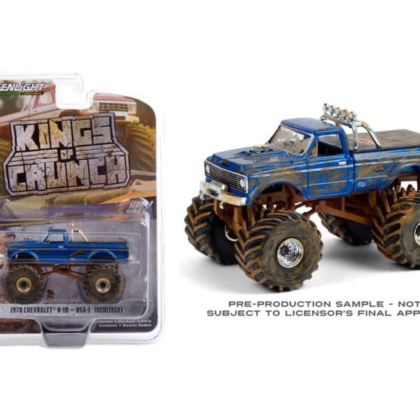 Greenlight 1:64 Kings of Crunch Series 9 – 1970 Chevrolet K-10 Monster Truck USA-1 (Heritage, Dirty Version) – Blue