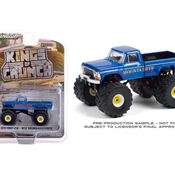 Greenlight 1:64 Kings of Crunch Series 9 – West Virginia Mountaineer – 1979 Ford F-250 Monster Truck – Blue
