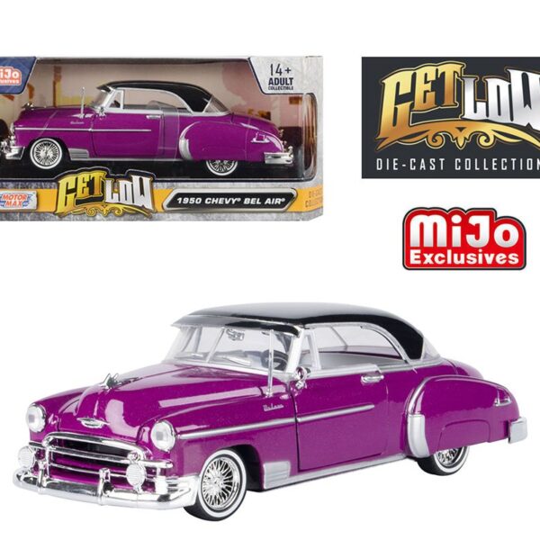 Motormax 1:24 1950 Chevrolet Bel Air Lowrider Purple With Black Top – Get Low – Mijo Exclusives