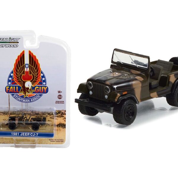 Greenlight 1:64 Fall Guy Stuntman Association – Jeep CJ-7 (Camouflage) – Hollywood Special Edition