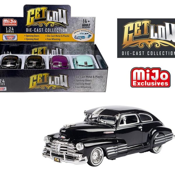 Motormax 1:24 1948 Chevrolet Fleetline – Get Low – MiJo Exclusives – Display Tray Set of 4
