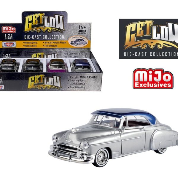 Motormax 1:24 1950 Chevrolet Bel Air â€“ Get Low â€“ MiJo Exclusives – Display Tray Set of 4