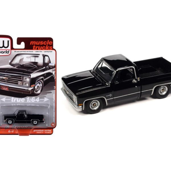 Auto World 1:64 1985 Chevrolet Silverado Fleetside – Gloss Black – Premium 2023 Release 2 Version A