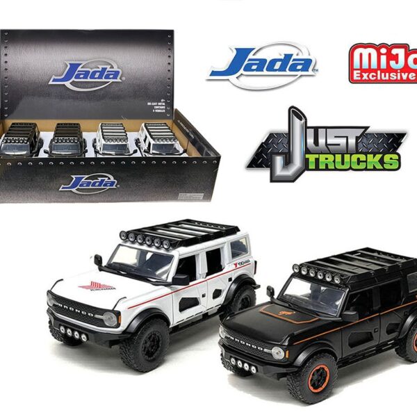 Jada 1:24 2021 Ford Bronco Custom â€“ Just Trucks â€“ MiJo Exclusives â€“ Display Tray Set of 4