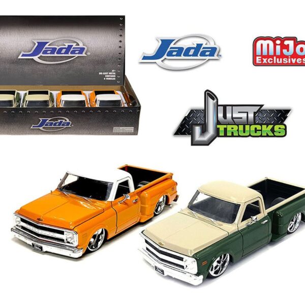 Jada 1:24 1969 Chevrolet C10 Stepside Pickup Two-Tone – Just Trucks – MiJo Exclusives – Display Tray Set of 4
