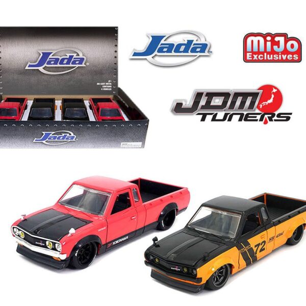 Jada 1:24 1972 Datsun 620 Pickup Assortment – JDM Tuners – MiJo Exclusives – Display Tray Set of 4