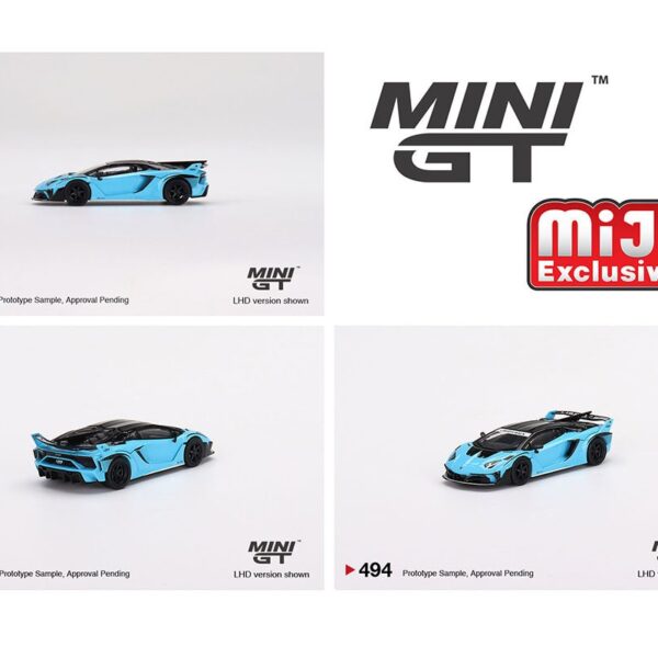 Mini GT 1:64 Lamborghini  LB-Silhouette WORKS Aventador GT EVO – Baby Blue – Mijo Exclusive USA