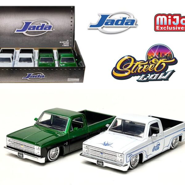 Jada 1:24 1985 Chevrolet C10 Pickup Lowriders – Street Low – MiJo Exclusives – Display Tray Set of 4