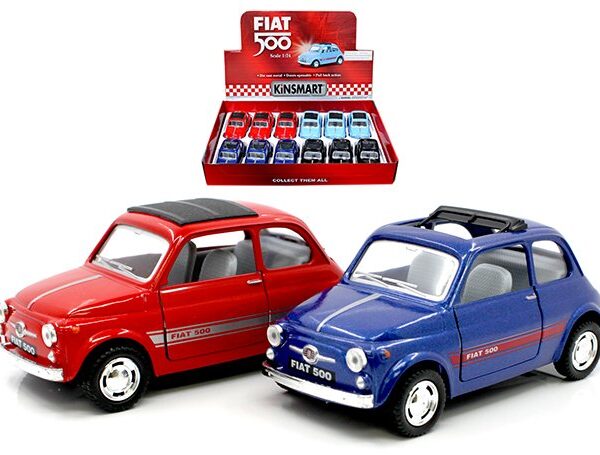 Kinsmart 1:24 Fiat 500 – 4 Colors – 4.7″ – Display Tray Set of 12