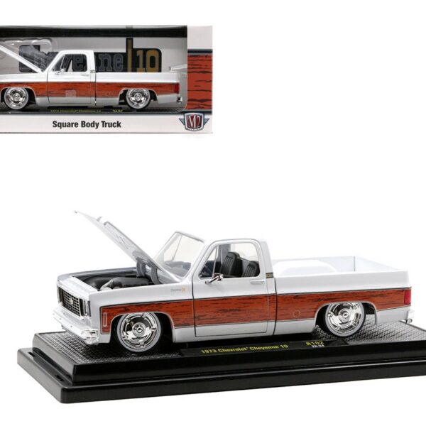 M2 Machines 1:24 1973 Chevrolet Cheyenne 10 Square Body Truck – White with Wood – Release 102B