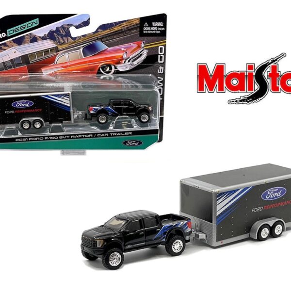 Maisto 1:64 2021 Ford F-150 SVT Raptor / Car Trailer – Tow & Go