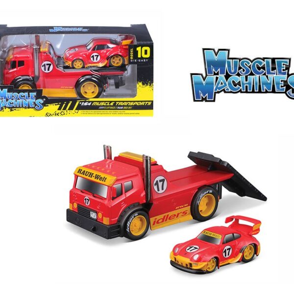 Muscle Machines 1:64 JDM Flatbed With RWB 993 911 Red  – Muscle Transports