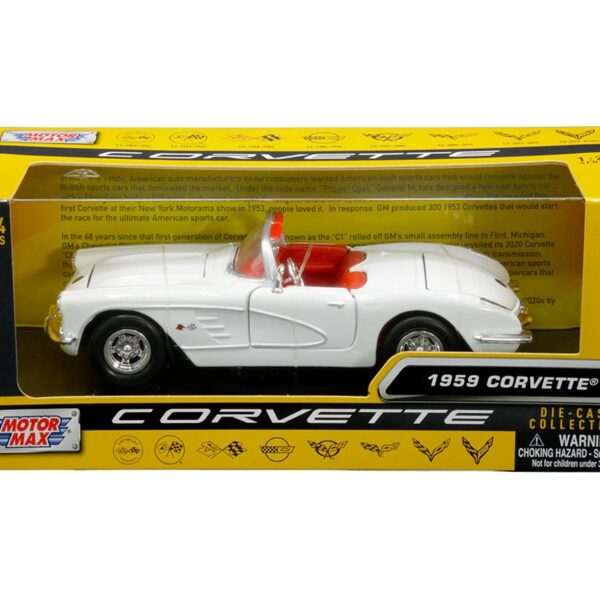 Motormax 1:24 1959 Chevrolet Corvette C1 (White with red interior) – History of Corvette