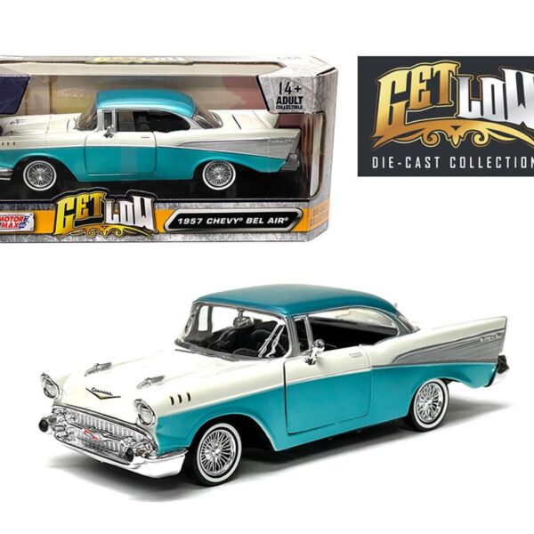 Motormax 1:24 1957 Chevrolet Bel Air Lowrider Two Tone Turquoise – Get Low