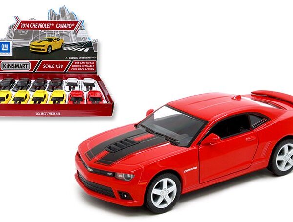 Kinsmart 1:38 2014 Chevrolet Camaro with Stripes 5″ – Display Tray Set of 12