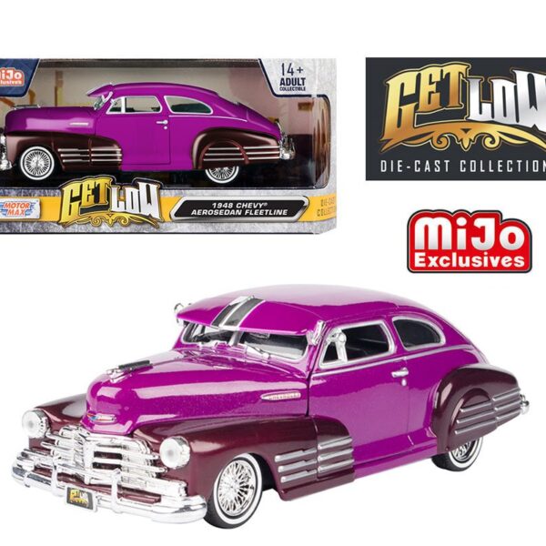 Motormax 1:24 1948 Chevrolet Aereosedan Fleetside Lowrider Two Tone Purple – Get Low – Mijo Exclusives