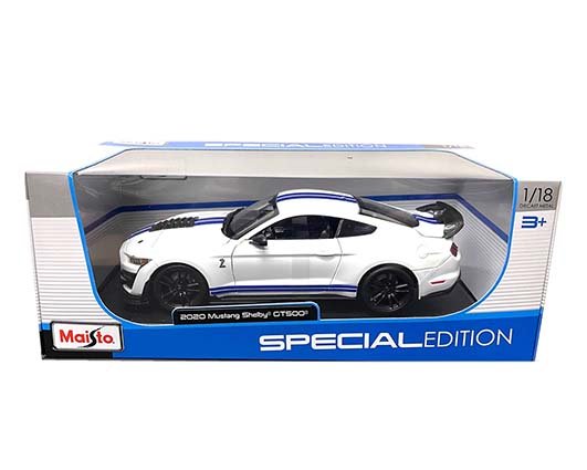 Maisto 1:18 2020 Ford Mustang Shelby GT500 (White With Blue Racing Stripes) – Special Edition