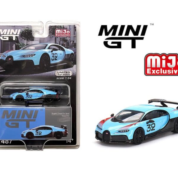 Mini GT 1:64 Bugatti Chiron Pur SportÂ  “Grand Prix” – MiJo Exclusives USA Blister Packaging