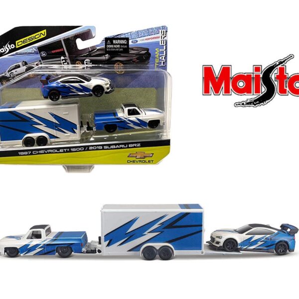 Maisto 1:64 1987 Chevrolet 1500 / Subaru BRZ w/ Enclosed Trailer – Team Haulers