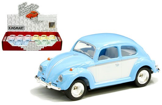 Kinsmart 1:64 1967 Volkswagen Classical Beetle (2-Tone Pastels) – Display Tray Set of 12