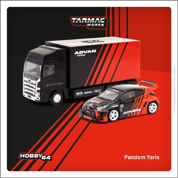 (Preorder) Tarmac Works 1:64 Pandem Toyota Yaris ADVAN With Truck – Black/ Red
