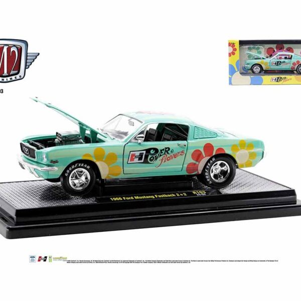 M2 Machines 1:24 1966 Ford Mustang Fastback 2+2 Hurst Power Flowers – Green – Release 103B