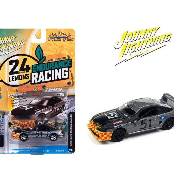 Johnny Lightning 1:64 Street Freaks 2023 Release 1 Version A 1990 Ford Mustang Race Car – Grey – Solid Pack