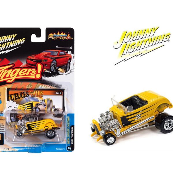 Johnny Lightning 1:64 Street Freaks 2023 Release 1 Version A 1932 Ford Hiboy  – Yellow – Solid Pack