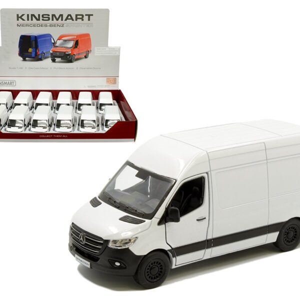 Kinsmart 1:48 Mercedes-Benz Sprinter Solid White 5″ – Display Tray Set of 12